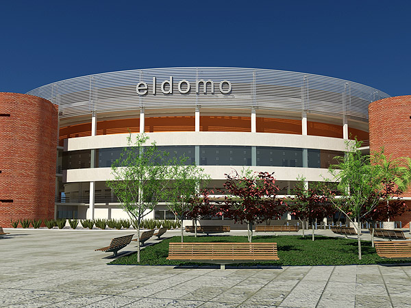 La fachada principal, en maqueta