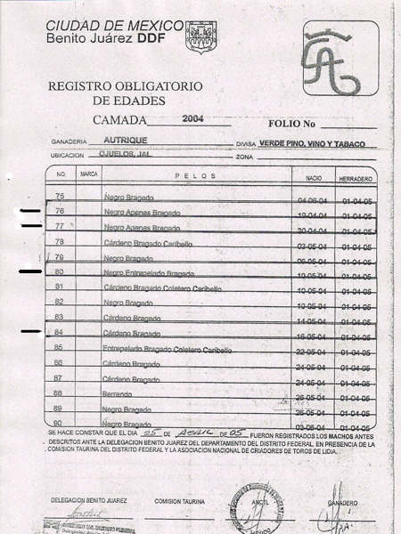 Certificado del: 76,77, 80 y 84